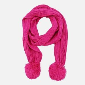 Karl Lagerfeld Women's Long Knit Hot Pink Double Pom Scarf 🧣NWT